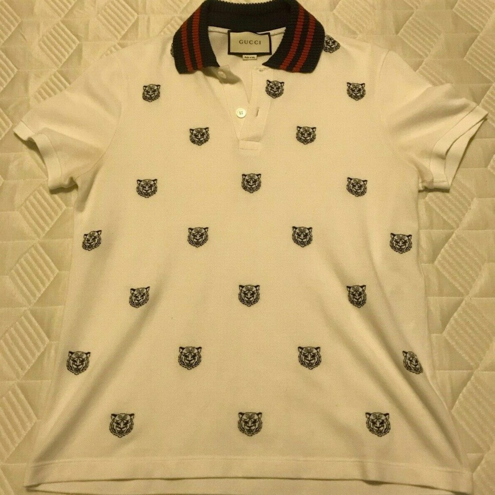 Gucci Mens Polo Shirt Slim Fit tiger head allover